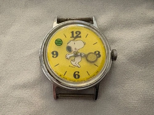 Vintage Timex Snoopy Tennis Mystery Ball Watch Yellow Dial Please Read