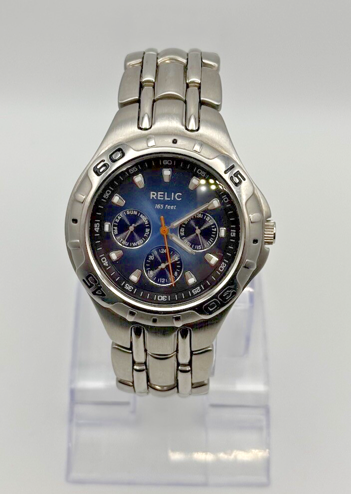 Relic ZR15409 Men's 165 Ft Silver Blue Dial Date Wrist Watch New