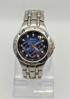 Relic ZR15409 Men's 165 Ft Silver Blue Dial Date Wrist Watch New