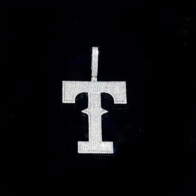 Real 925 Sterling Silver 3 CT Round Cut Moissanite Custom T Letter Men's Pendant