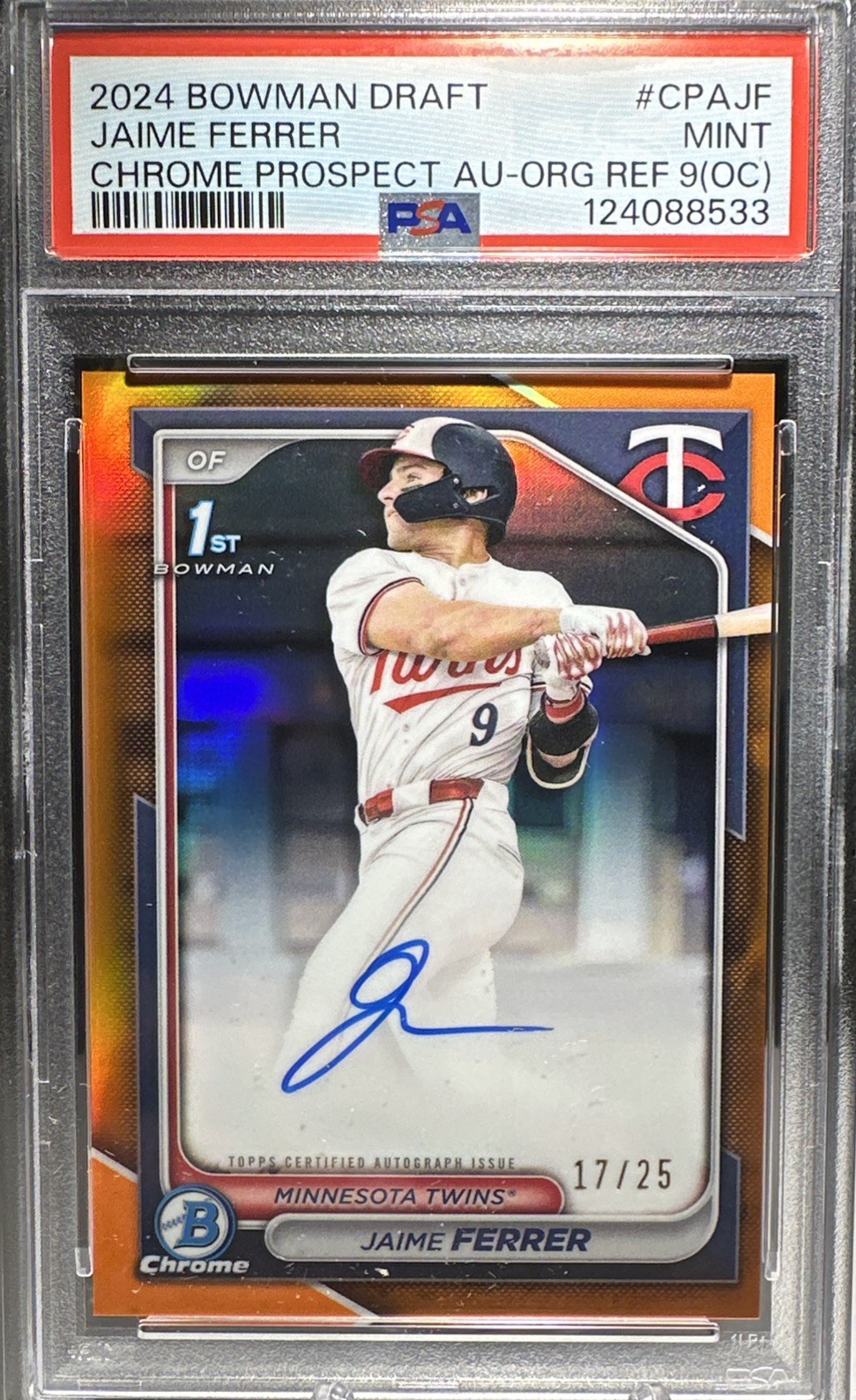 2024 Bowman Chrome Jaime Ferrer 1st True Orange Auto 17/25 #CPA-JF Minnesota RC