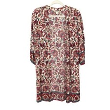 Lucky Flowy Floral Kimono Duster Womens S Blue Red