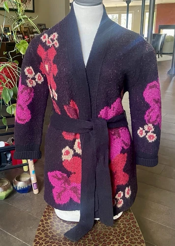 Cardigan Kate Spade New York floreale intarsiato con cintura taglia media