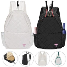 Outdoor Tennis Bag Quilted Tennis Backpack 2 Racket Insulated Pocket Black/White