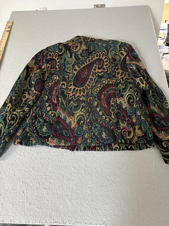 Chaqueta Molly & Maxx Mujer XL Negra Multicolor Paisley Tapiz Blazer Hecha en EE. UU. Foto 4 de 4