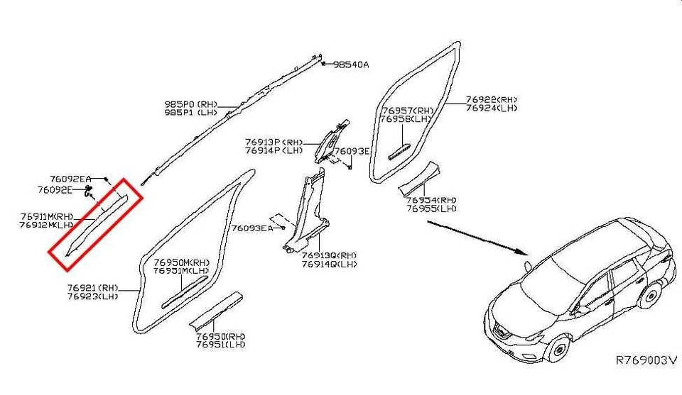 Cubierta de pilar delantero derecho 15-19 Nissan Murano Platinum 76911-5AA5A Foto 2 de 4