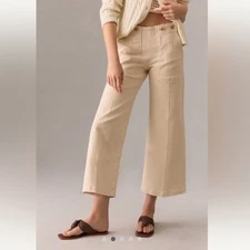 Anthropologie Pilcro The Kit Cropped High-Rise Wide-Leg Trouser Jeans 27 Cream 