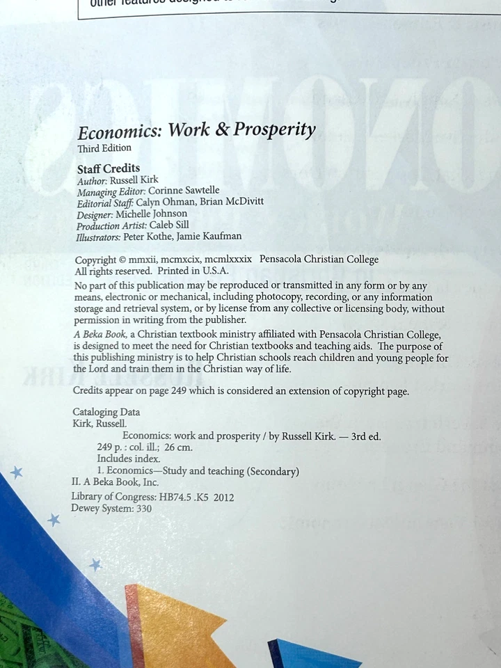 Abeka Economics: Work and Prosperity in Christian Perspective Third Edition - Image 2 of 4