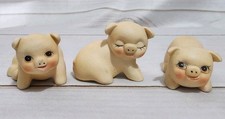 Vintage 1980 Set Of 3 Enesco Miniature Bisque Pig Figurines Trinkets