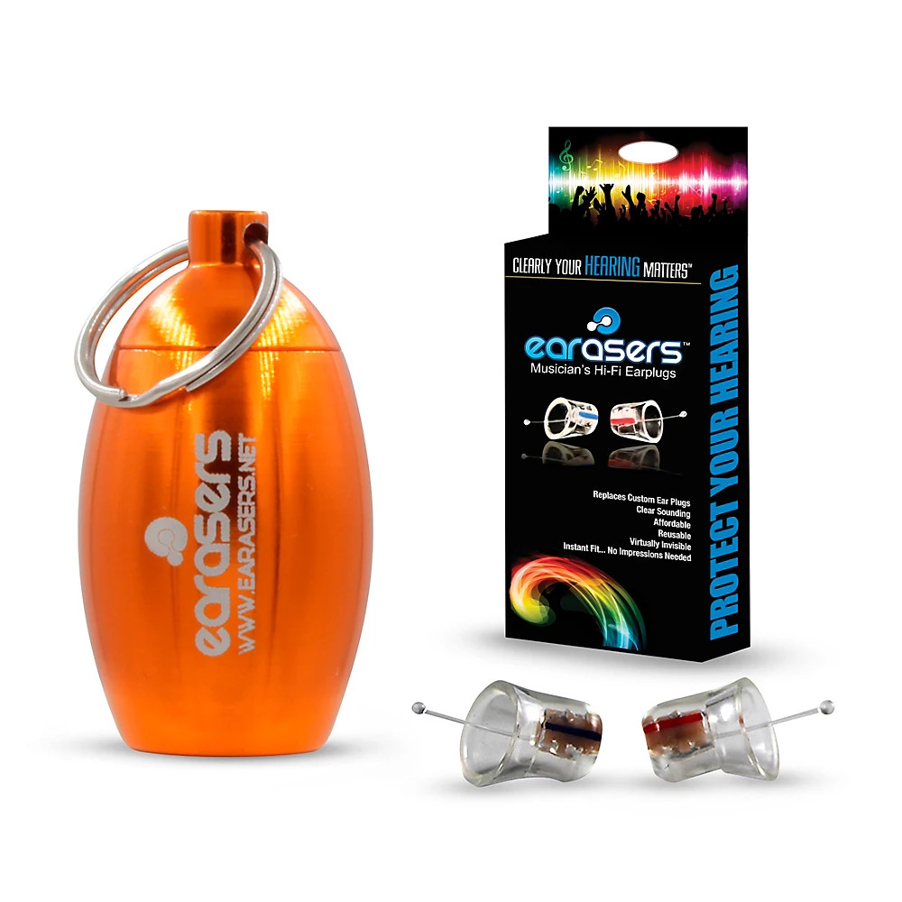 Наушники-вкладыши для маленьких музыкантов и футляр для переноски в комплекте оранжевого цвета