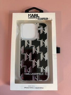 Karl Lagerfeld iPhone 14 Pro Case Liquid Glitter Monogram Black NEW in BOX