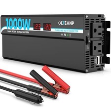Pure Sine Wave Power Inverter with 2 AC Outlets, 2 USB Ports, LCD 1000W