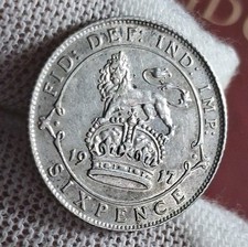 Sterling Silver Sixpence Coin 1917 Great Britain George V First World War Era 