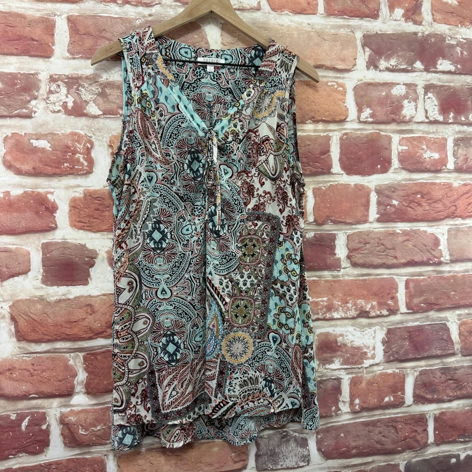 Camisa Top Spense Para Mujer Grande Multicolor Boho Floral Informal Popover Cuello Atado Foto 2 de 4