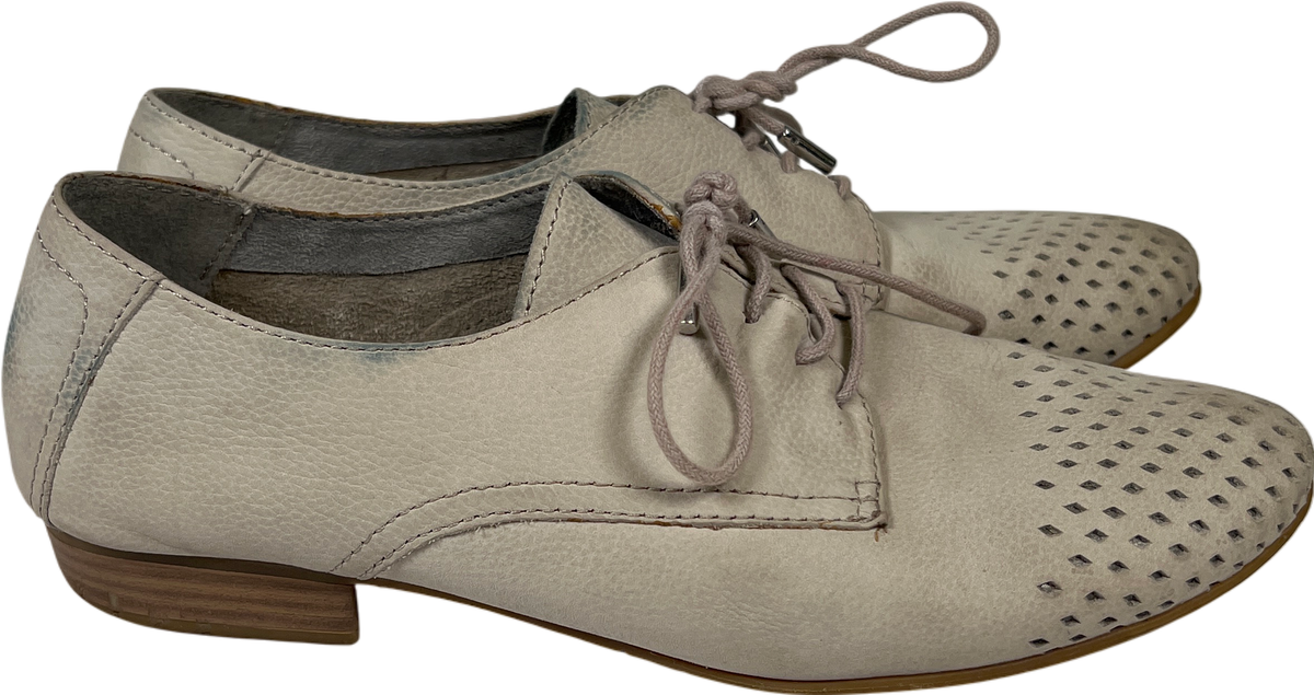 Tamaris Women's Taupe Leather Perforated Lace Up Oxford Shoes 38