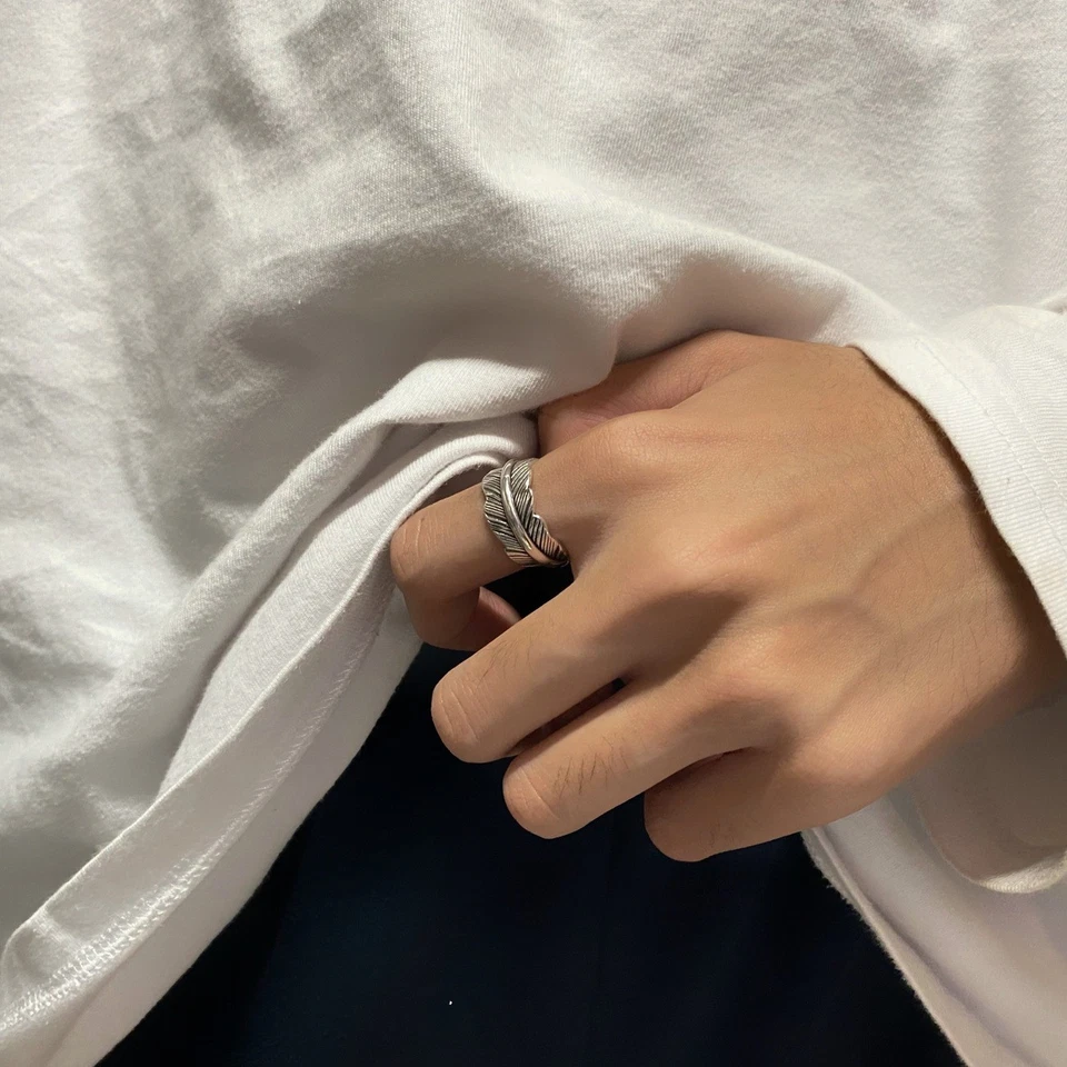 Anillo Pluma Vintage, Base Cobre Chapado en Plata, Retro Punk Bohemio Declaración Foto 4 de 4