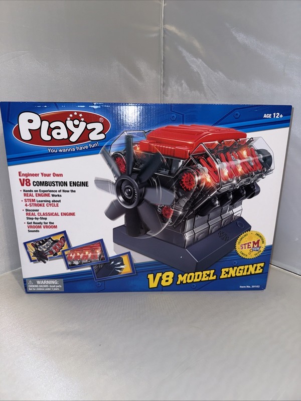Playz V8 Engine Model Kit STEM Learning Toy With Stand & Sounds Ages 12+