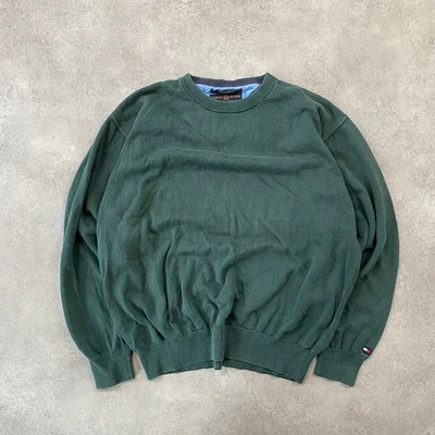 Tommy Hilfiger Pull Homme Grand Pull Vintage Années 90 Col Rond Tricoté, Vert - Photo 1/4