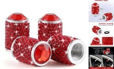 Car Wheel Tire Valve Caps, 4 PCS Bling Tire Valve Caps, Crystal Tire Caps Red