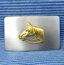 Western Horse Cowboy Dress Belt Buckle Silver Gold Tone metal Vtg 80s USA.PCB641