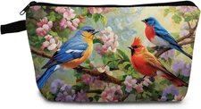 Floral Bird Makeup Bag Cute Small Organizer Bag with Zipper Floral Bird Cosmetic