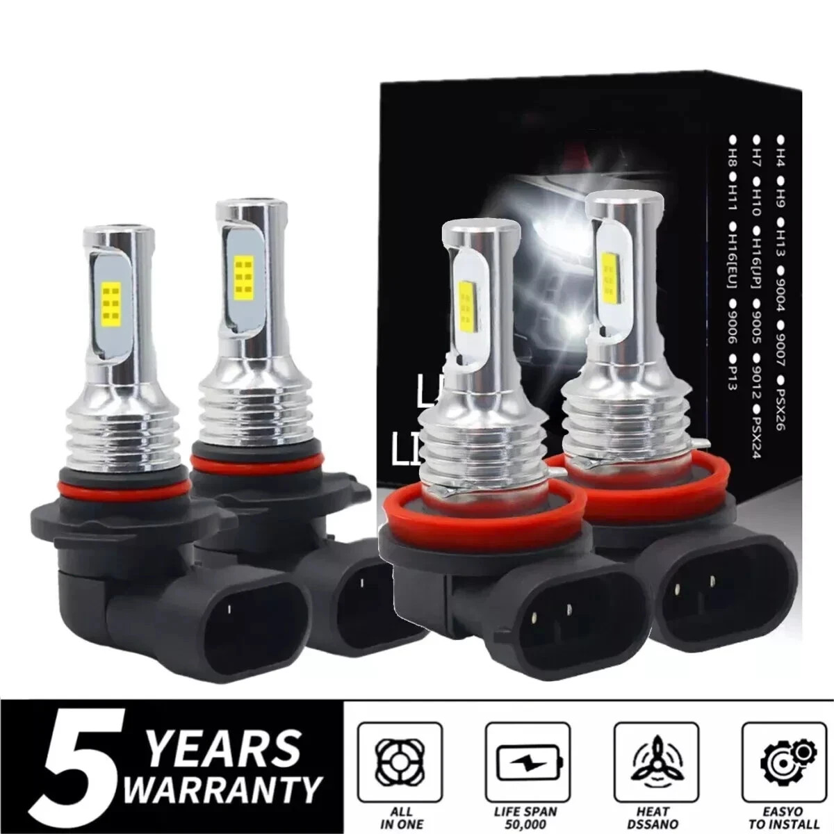 9005 H11 LED Headlight KIT Combo Bulbs 12000K High&Low Beam Super Bright White