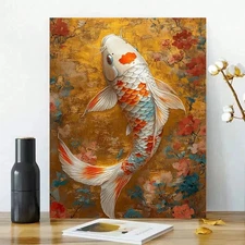 Colorful Koi Fish Framed Canvas Stretched Ready to Hang 50x40 Home decor Gift