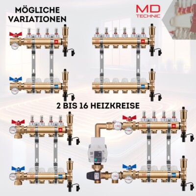 Heizkreisverteiler Messing für Fußbodenheizung 2 bis 16 Heizkreise opt. mit ZbH