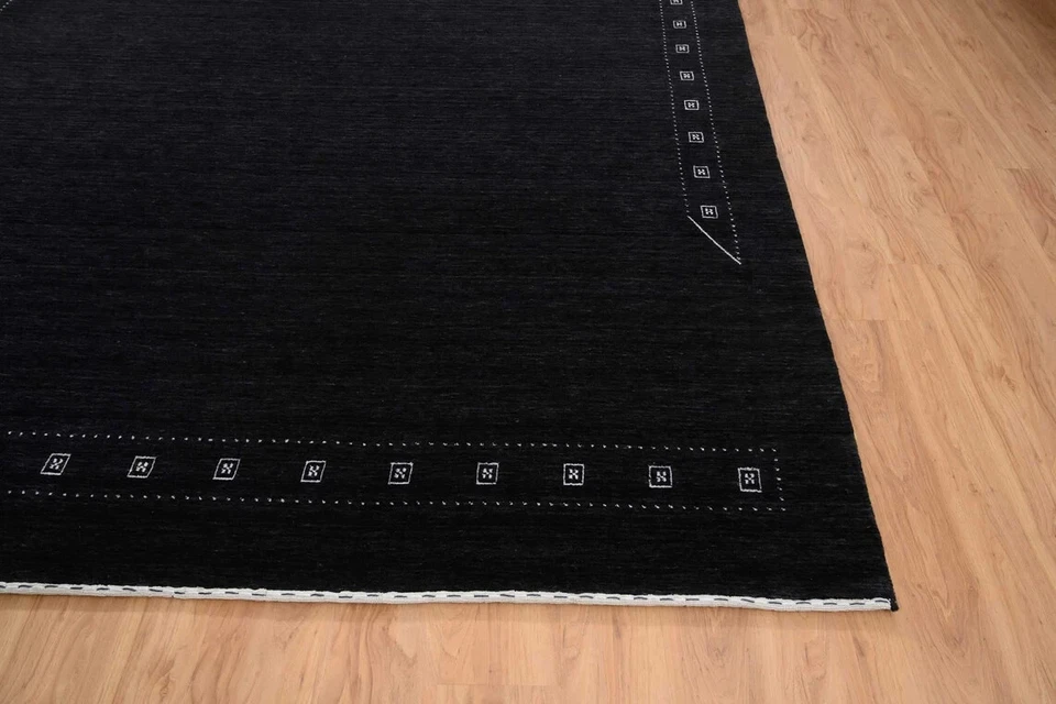 9' x 12' Farmhouse Black Gabbeh Rug Bedroom Soft Pile Carpet ,Oversize Charcoal - Image 3 of 4