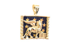 Ciondolo Medaglia Pendant Leone di San Marco in cornice Argento 925 dorato smalt