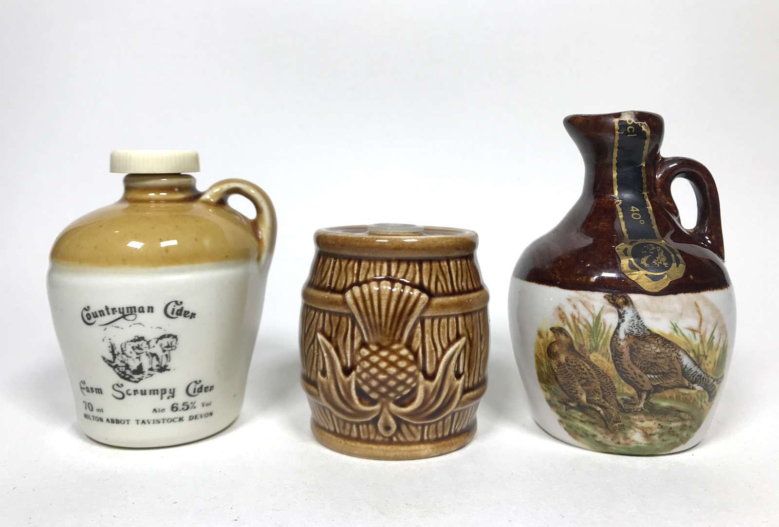 3 Empty Miniature Beneagles Rutherfords Scotch Whisky Countryman Cider Bottles