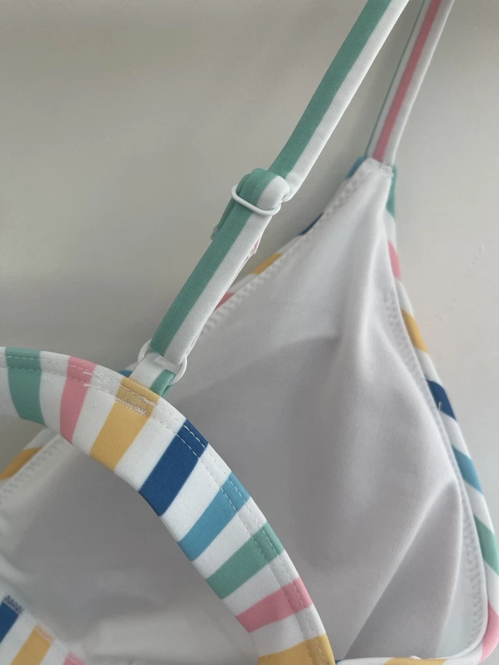 Top de natación bikini triángulo a rayas arco iris azul marino antiguo para mujer UPF 40 multi XXL Foto 4 de 4