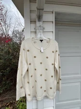 NWT Talbots Festive Cream Sparkling Gold Polka Dots Long Sleeve Sweater 2X