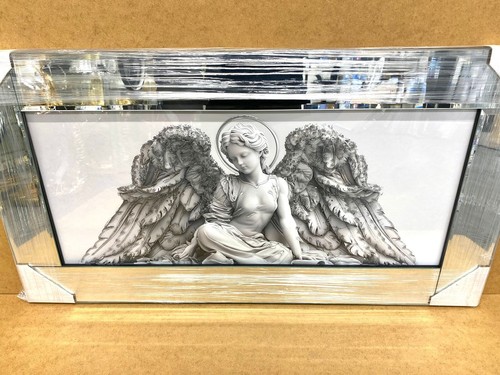 White Angel Picture Liquid Art Wings Wall Hung Mirror Frame Glitter 85x45 cm - Picture 4 of 4