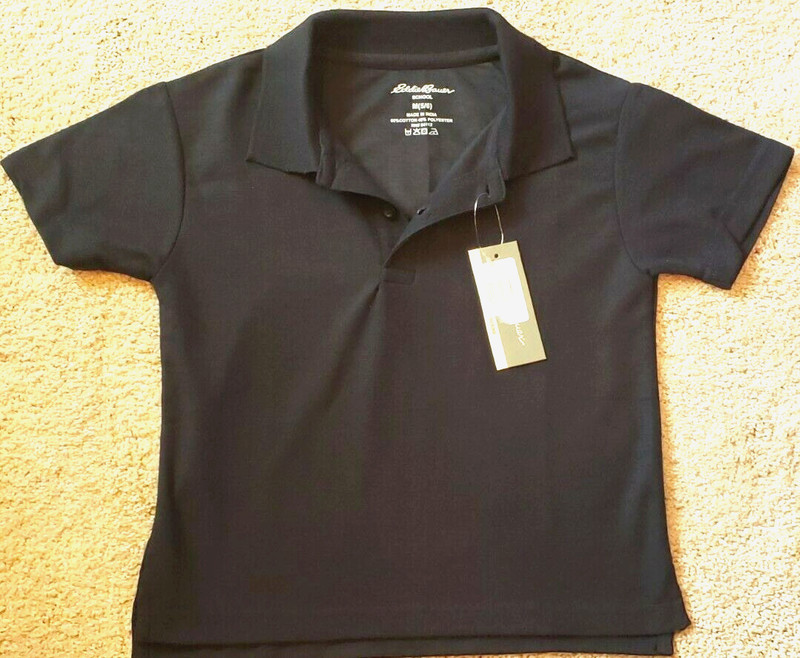 Eddie Bauer Kid's School Uniform Polo Shirt Size M 5/6 Navy Blue Short Sleeve. 
