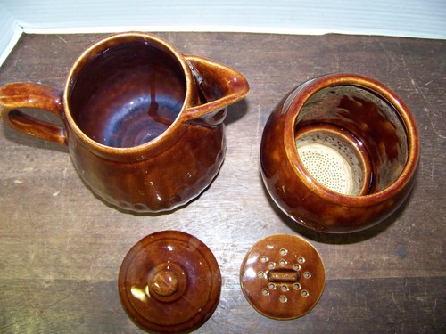 Glazed Brown Drip Ceramic Coffee Maker Drip-O-Later 4-6 cup 1960's USA Complete - Picture 7 of 15