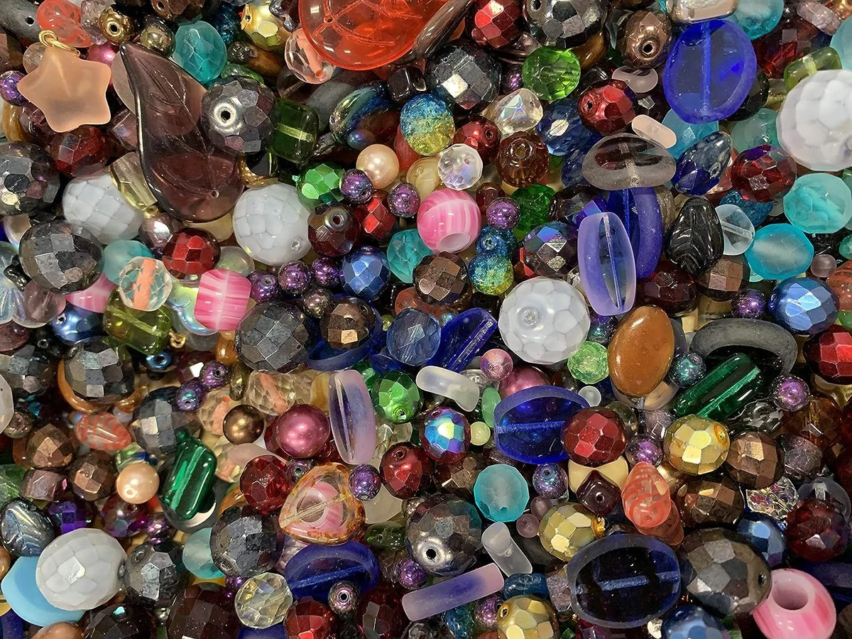 1 Pound Assorted Glass Beads for Jewelry Making DIY Lamp Large