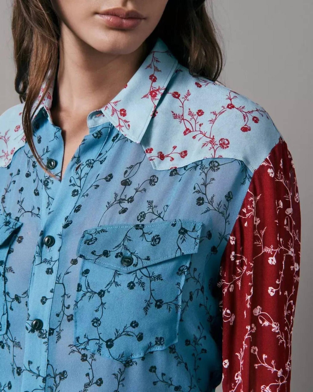 Rag & Bone Wyatt Patchwork Button Up Floral Blous… - image 2
