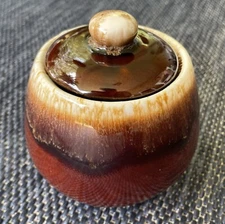 McCoy Mount Clemons Sugar Bowl with Lid - Brown Drip Glaze 1967 Vintage 