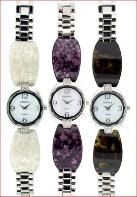 GENEVA WOMEN WATCH ROUND FACE FANCY BRACELET WITH NATURAL GRANITE COLOR 