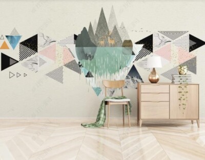 3D Abstract Mountain Geometry Self-adhesive Removeable Wallpaper Wall Mural