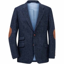 Herringbone Wool Blend Men's Blazer Notch Lapel Single Breasted Business Jacket