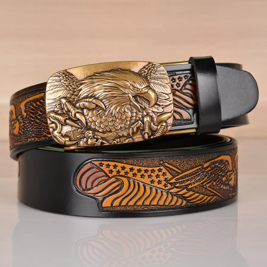 High Quality Casual Brown Genuine Leather Mens Belts Gold Black