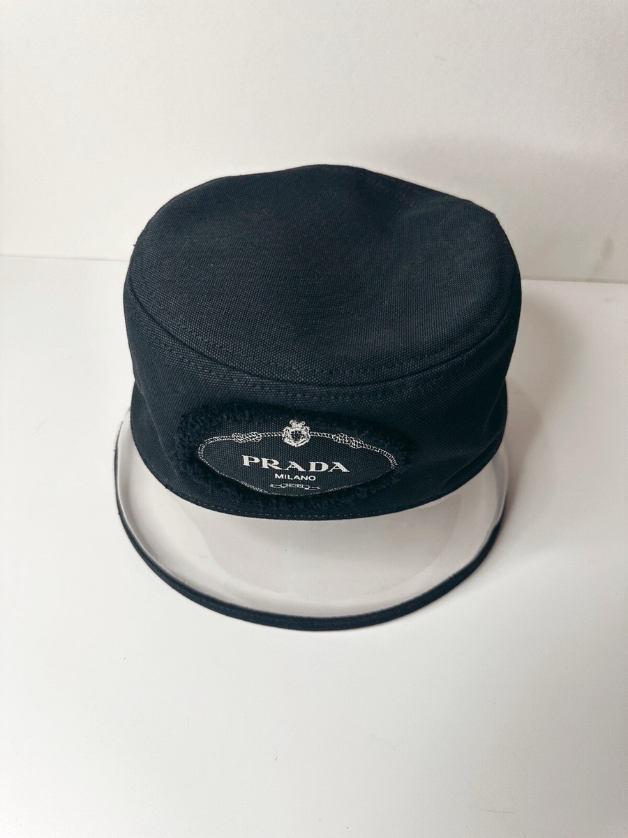 Prada Plexiglass Bucket Hat Black White Logo Clear PVC Brim S Brim Hats Prada Bucket Hat Clear Dior French Small Brim Blue  main image 4