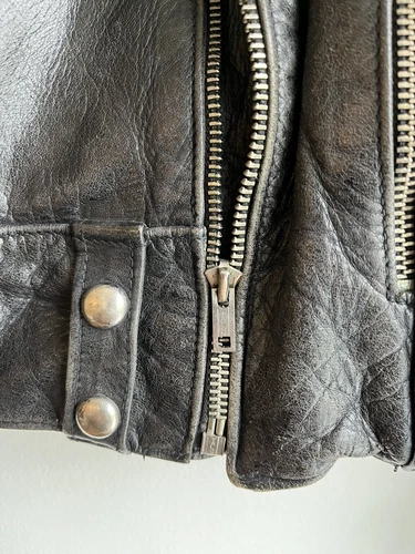 Late 1940s Appalachian Horsehide Motorcycle Jacket / Plaid Lining Original Studs - Picture 5 of 24