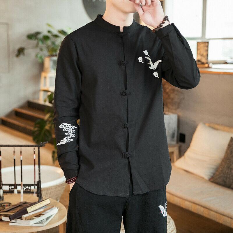 HZCX Fashion Men's Vintage Painting Print Satin Shirt - Ice Silk Hanfu Style Frog Button Top, Summer Casual - View #9