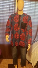 Authentic Hand Made African Print Mens Shirt, Multi Color, Brand New, L and XL 