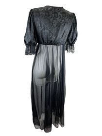 Vintage Sexy Deep V Lingerie Robe Sheer Women's PS Open Front Puff Sleeve Witchy