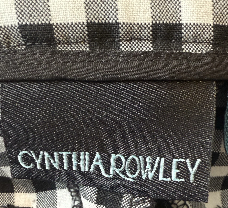 NUEVA Falda Cynthia Rowley Talla 4 Negra Blanca Cuadros Guinga Cintura Lateral Cremallera Bolsillo Foto 3 de 4