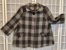 Hazel Women's Wool Blend Jacket Sz S Gray Check 3/4 Sleeve, Lined, Back Pleat